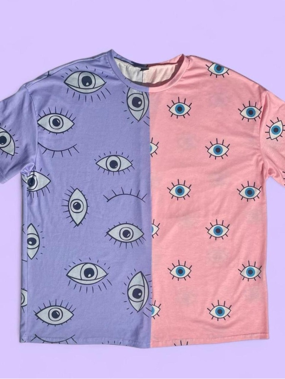 Y2K Eye Graphic Tee Oversized Soft Pink Purple Grunge Two Tone Evil Eye Shirt